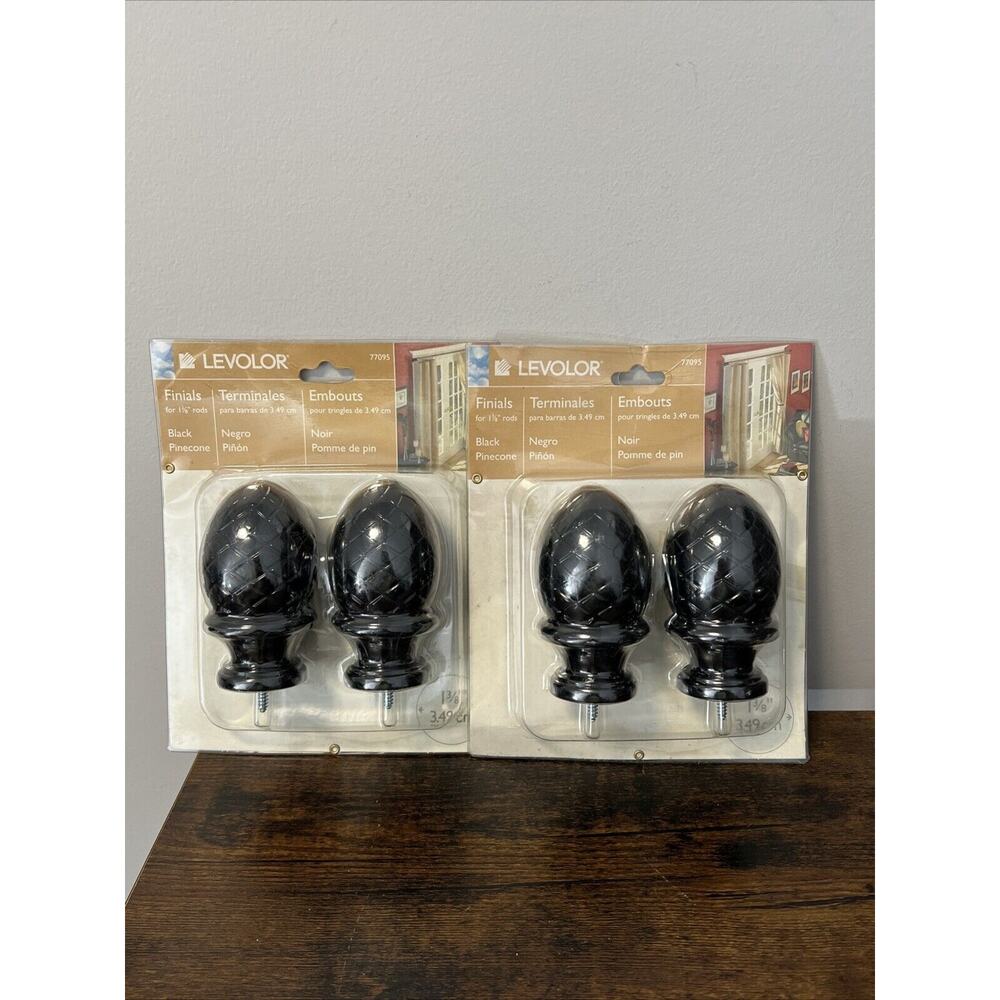 NEW 2-Pairs LEVOLOR Black Pinecone Finials for 1-3/8" Rods 77095, HEAVY!
